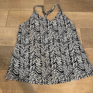 ISLAND ESCAPE WOMENS BLACK WHITE ZEBRA PRINT TANKINI TOP NEW SIZE 14